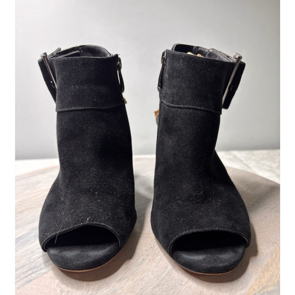 Vanelli Black Suede Peep Toe Block Heel Sandals Buckle Ankle Strap Size 8.5 - Picture 4 of 5